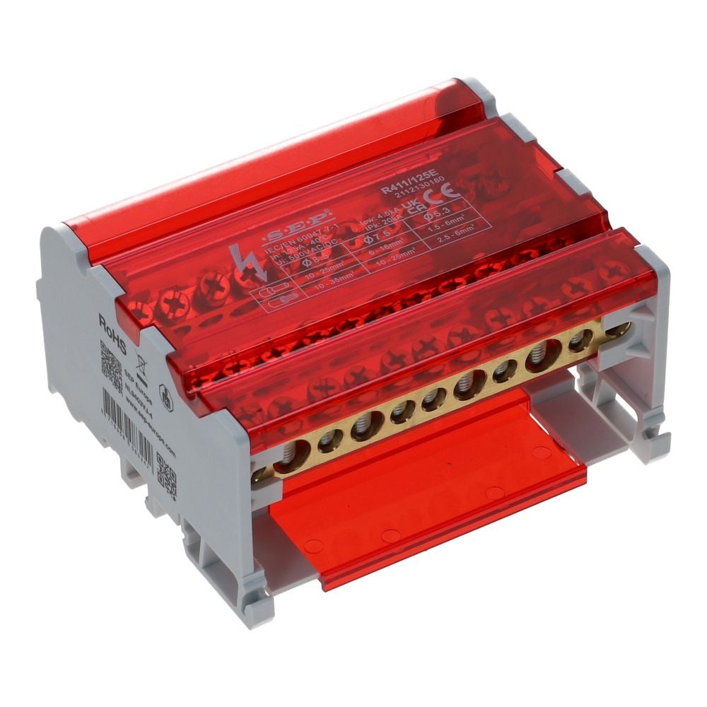Verdeelblok RVT 125A 4 rijen 11 aansluitingen 500VAC Verdeelblok RVT 125A 4 rijen 11 aansluitingen 500VAC