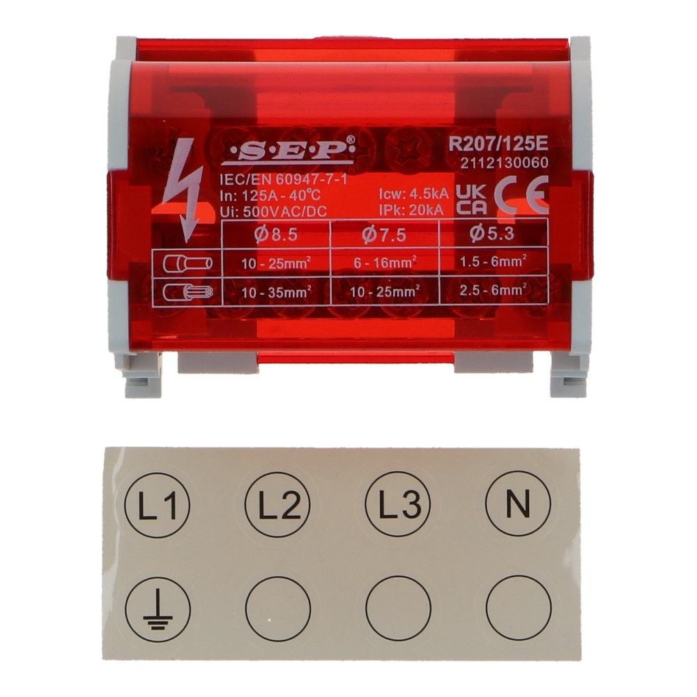 Verdeelblok RVT 125A 2 rijen 7 aansluitingen 500VAC Verdeelblok RVT 125A 2 rijen 7 aansluitingen 500VAC
