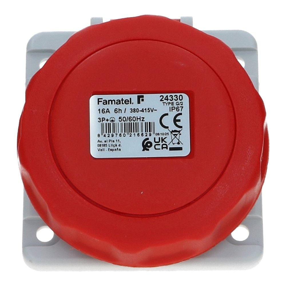 CEE female 4 polig 6H 16A IP44 inbouw wcd 380-415VAC schuin CEE female 4 polig 6H 16A IP44 inbouw wcd 380-415VAC schuin