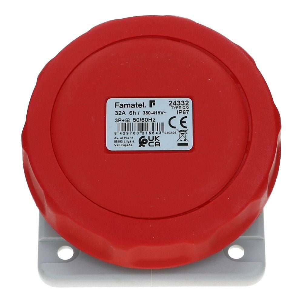 CEE female 4 polig 6H 32A IP44 inbouw wcd 380-415VAC schuin CEE female 4 polig 6H 32A IP44 inbouw wcd 380-415VAC schuin