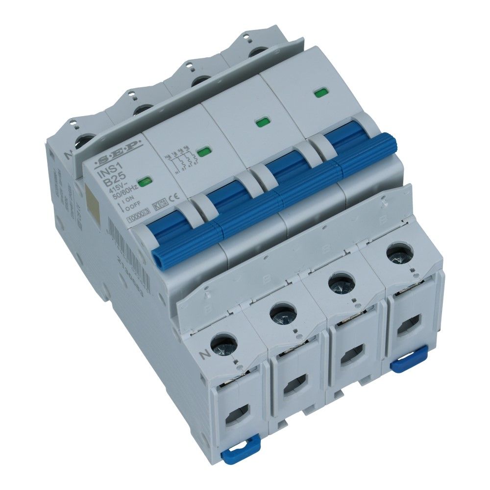 Installatieautomaat 3 polig + nul 25A karakteristiek B 10/15kA INS1 Installatieautomaat 3 polig + nul 25A karakteristiek B 10/15kA INS1