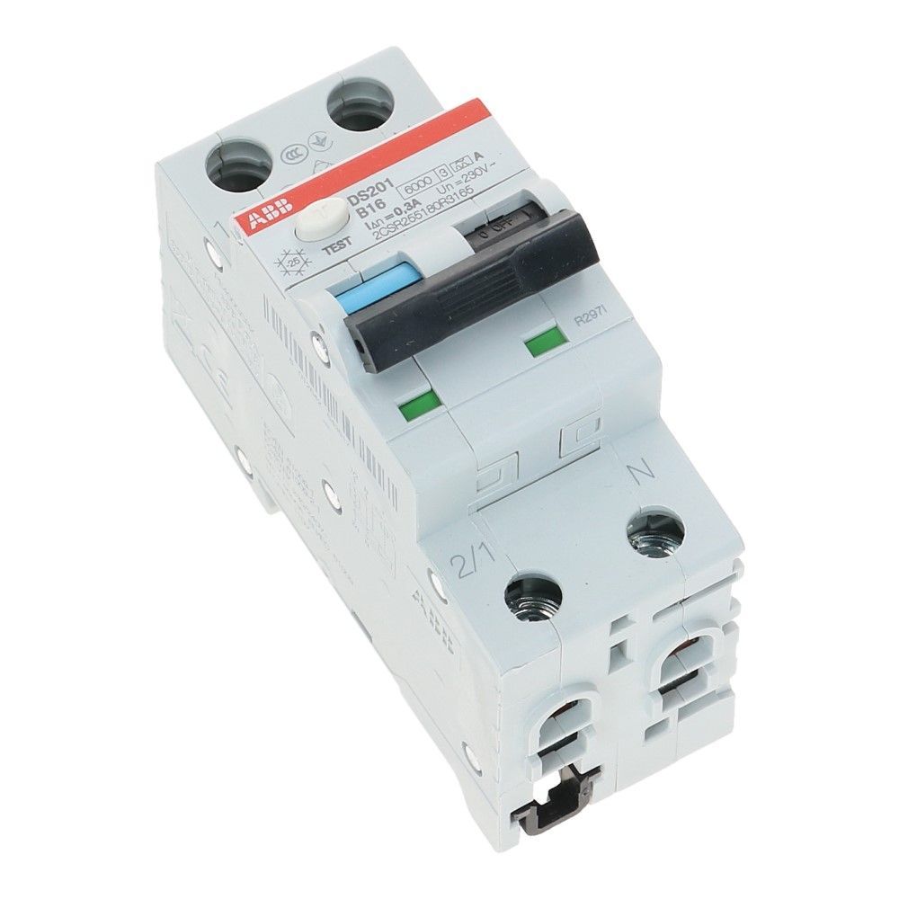 ABB Aardlekautomaat B16 1 polig + nul 300mA 6kA ABB Aardlekautomaat B16 1 polig + nul 300mA 6kA