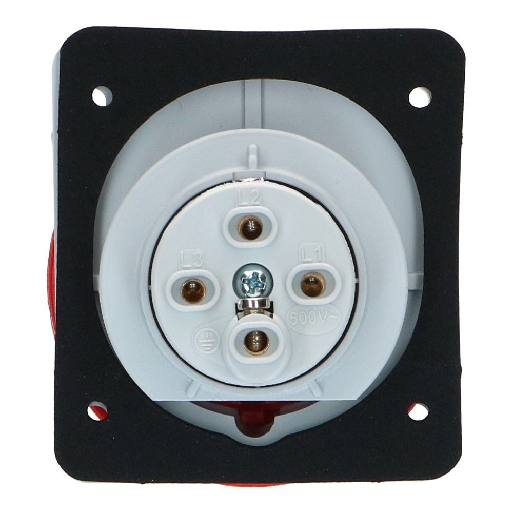 CEE female 4 polig 6H 16A IP44 inbouw wcd 380-415VAC schuin CEE female 4 polig 6H 16A IP44 inbouw wcd 380-415VAC schuin