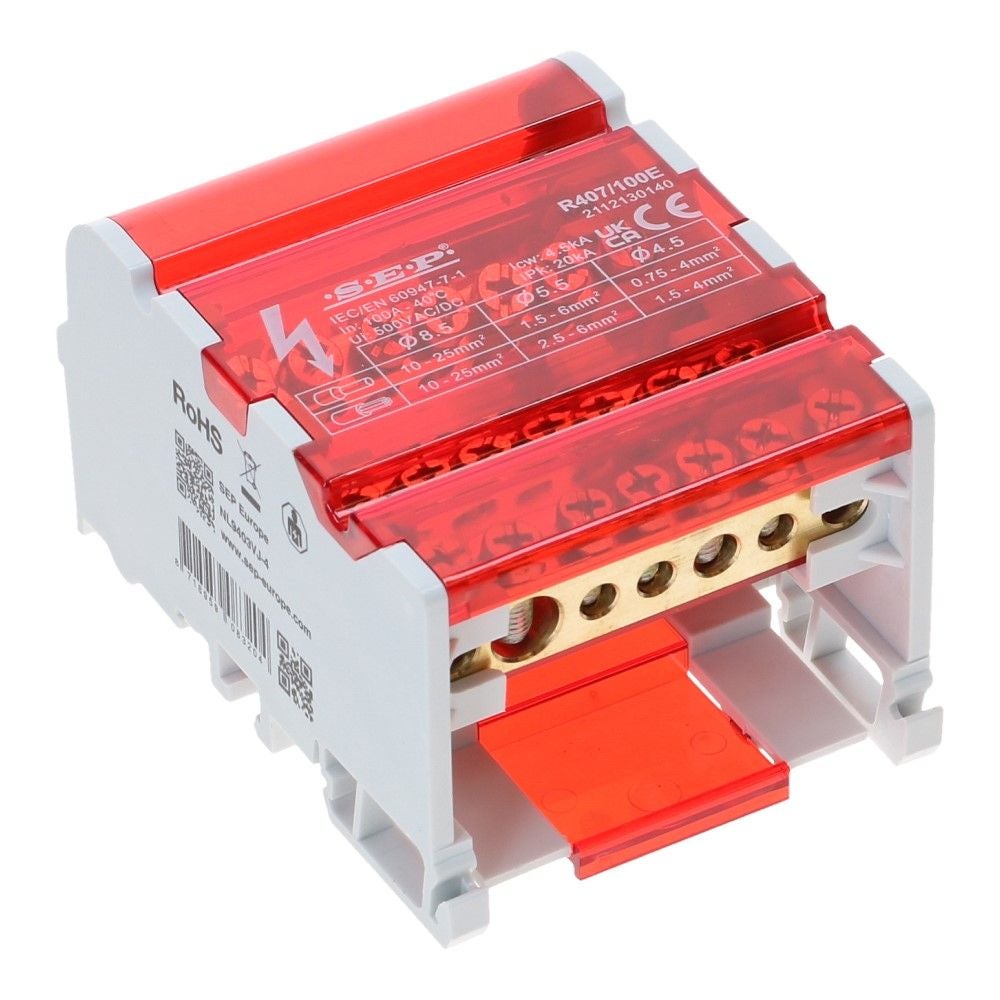 Verdeelblok RVT 100A 4 rijen 7 aansluitingen 500VAC Verdeelblok RVT 100A 4 rijen 7 aansluitingen 500VAC