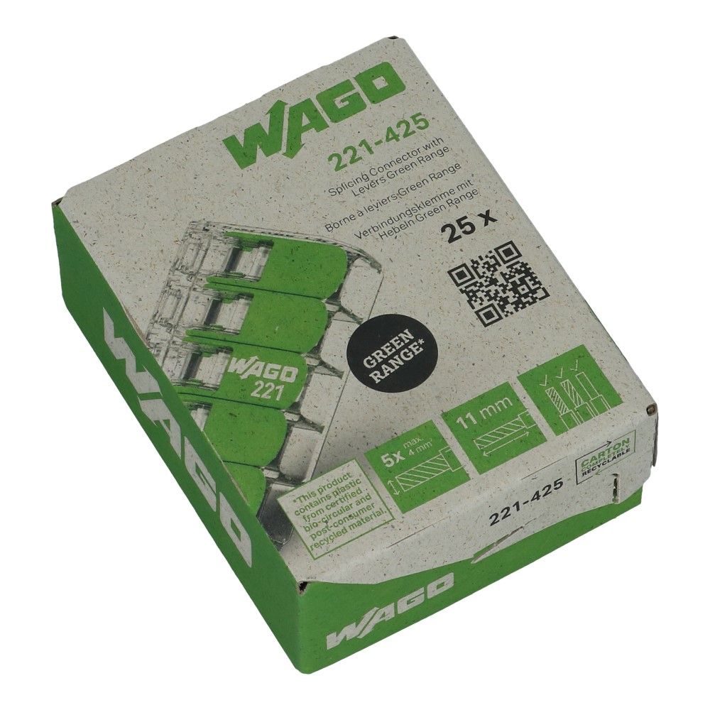 WAGO Green serie verbindingsklem 5 voudig 0.14-4mm² soepel en massief - 25 stuks