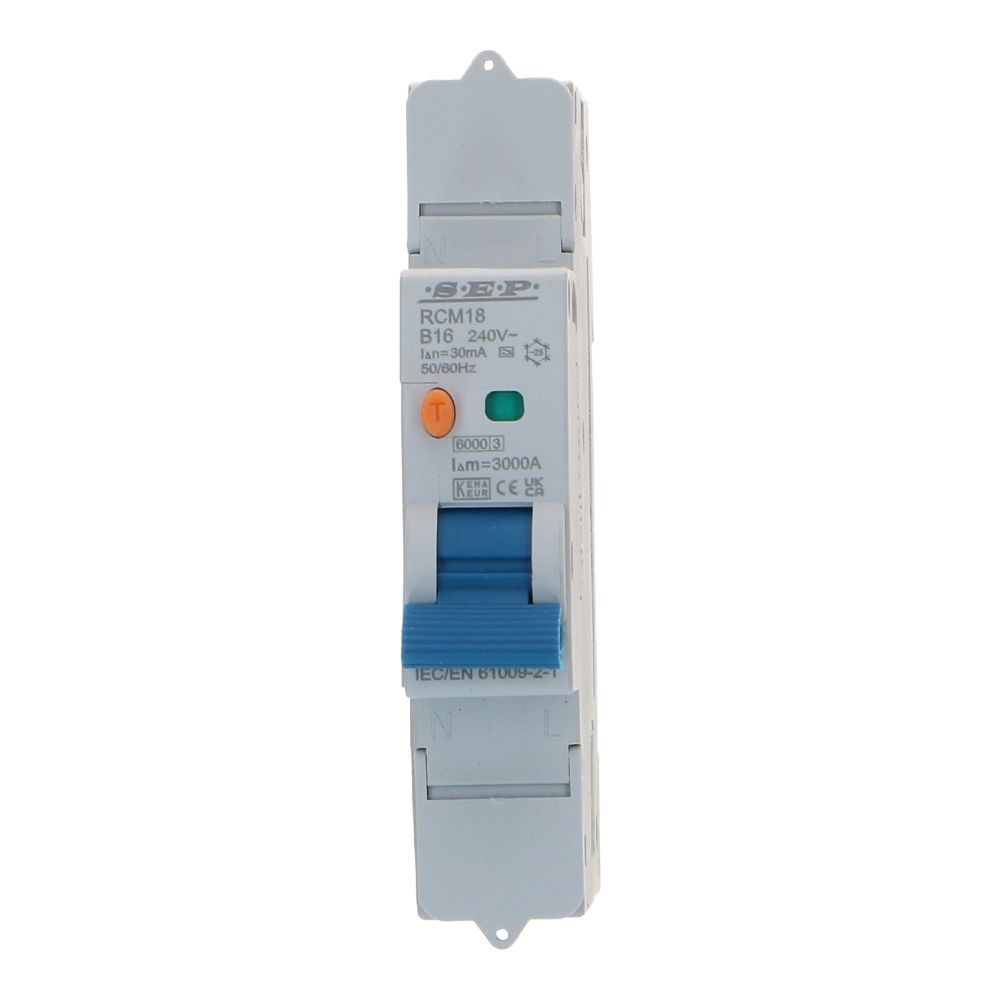 Aardlekautomaat C 13A 1 polig + nul 10mA 6kA RCM18 Aardlekautomaat C 13A 1 polig + nul 10mA 6kA RCM18