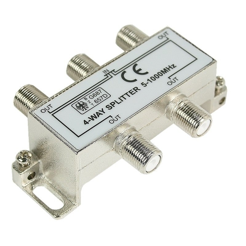 Coax verdeler 4 voudig f-connector retour geschikt Coax verdeler 4 voudig f-connector retour geschikt