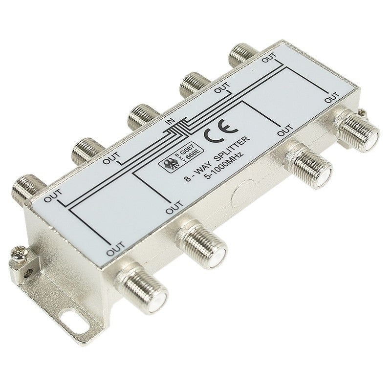 Coax verdeler 8 voudig f-connector retour geschikt Coax verdeler 8 voudig f-connector retour geschikt