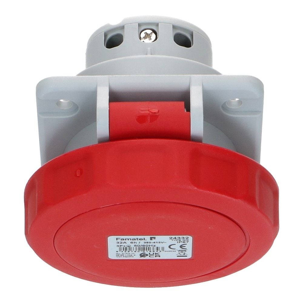 CEE female 4 polig 6H 32A IP44 inbouw wcd 380-415VAC schuin CEE female 4 polig 6H 32A IP44 inbouw wcd 380-415VAC schuin