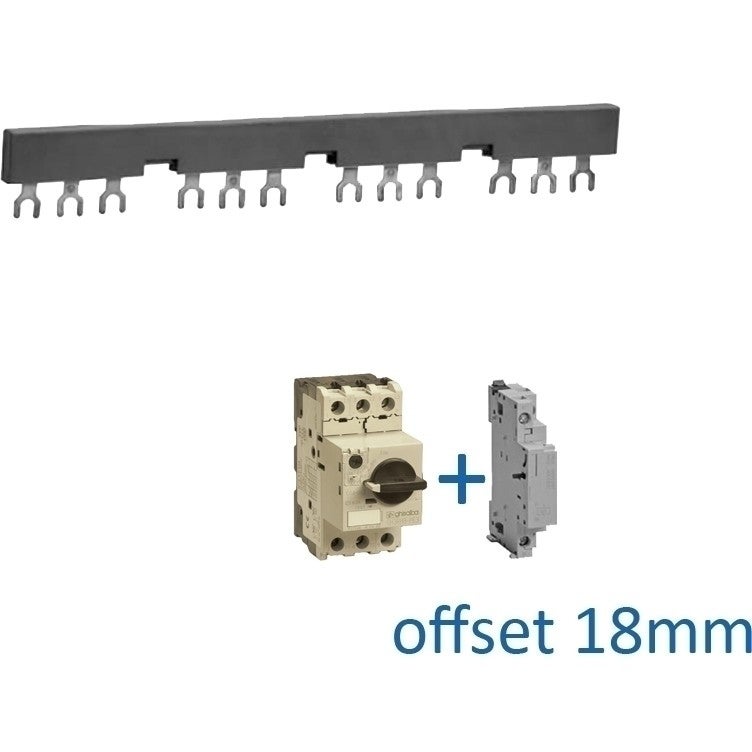 Kamrail vork 3 fase 12 poles offset 18mm tbv motorbeveiliging Kamrail vork 3 fase 12 poles offset 18mm tbv motorbeveiliging