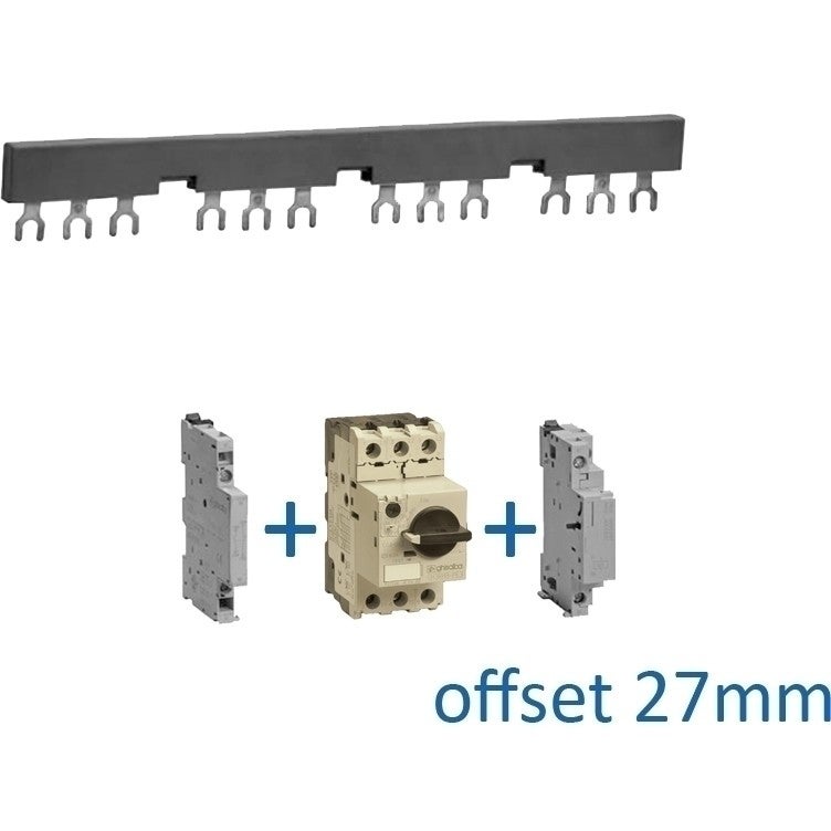 Kamrail vork 3 fase 12 poles offset 27mm tbv motorbeveiliging Kamrail vork 3 fase 12 poles offset 27mm tbv motorbeveiliging