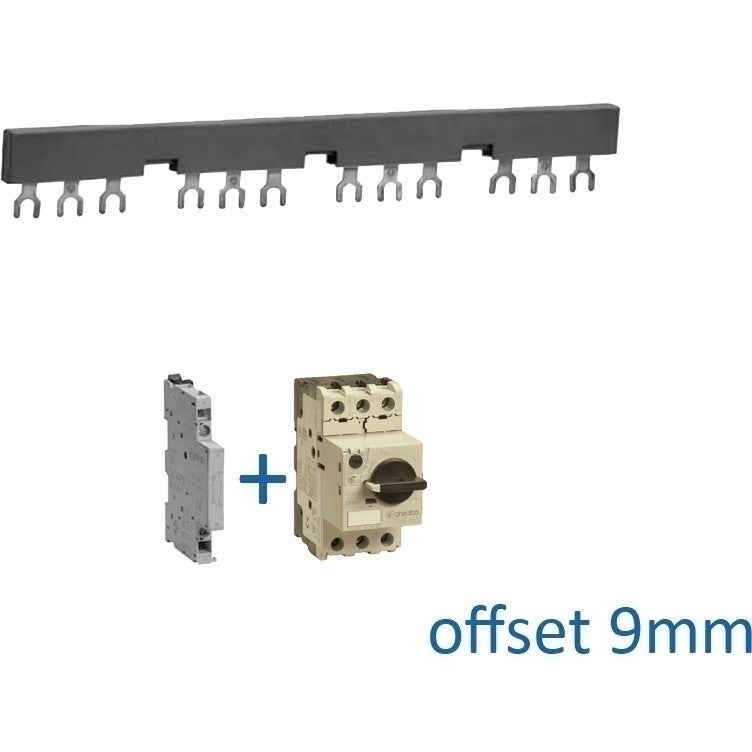 Kamrail vork 3 fase 12 poles offset 9mm tbv motorbeveiliging Kamrail vork 3 fase 12 poles offset 9mm tbv motorbeveiliging