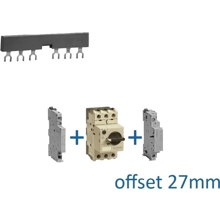 Kamrail vork 3 fase 6 poles offset 27mm tbv motorbeveiliging Kamrail vork 3 fase 6 poles offset 27mm tbv motorbeveiliging