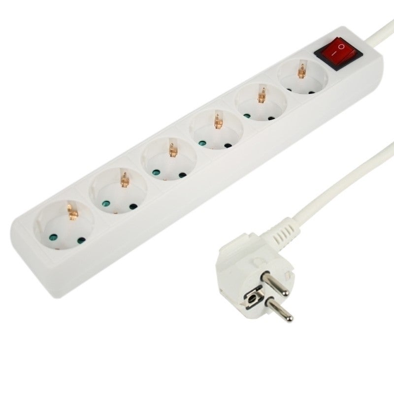 Tafelcontactdoos 6 voudig + schakelaar wit 3 meter 2500W Tafelcontactdoos 6 voudig + schakelaar wit 3 meter 2500W