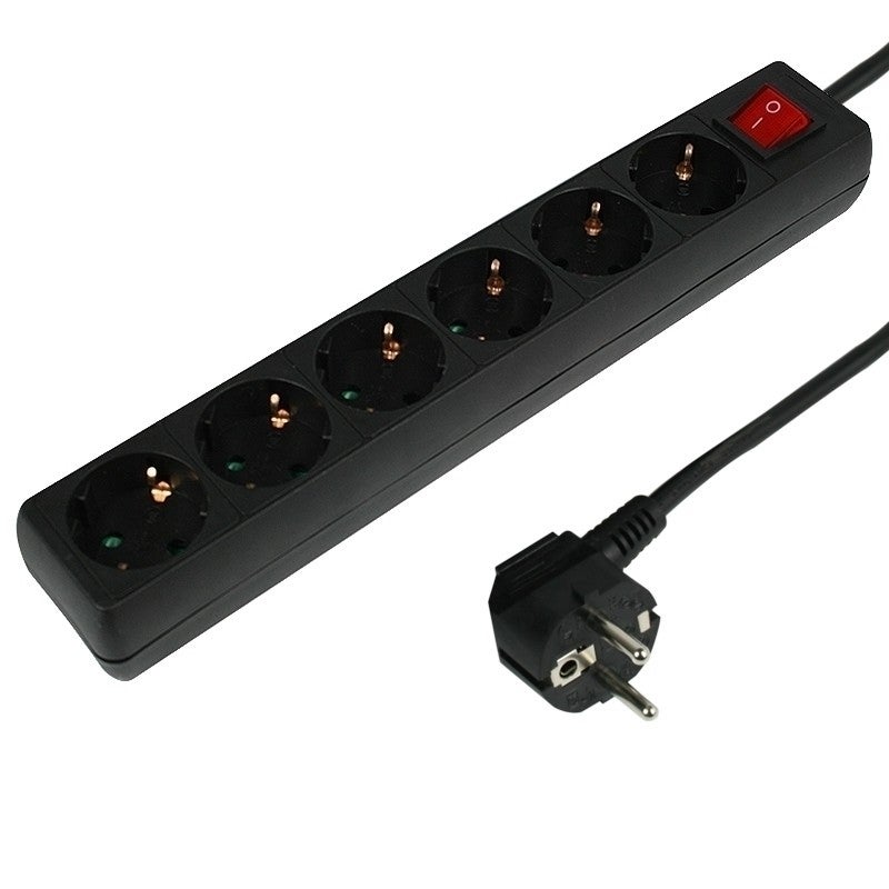 Tafelcontactdoos 6 voudig + schakelaar zwart 1.5 meter 2500W Tafelcontactdoos 6 voudig + schakelaar zwart 1.5 meter 2500W
