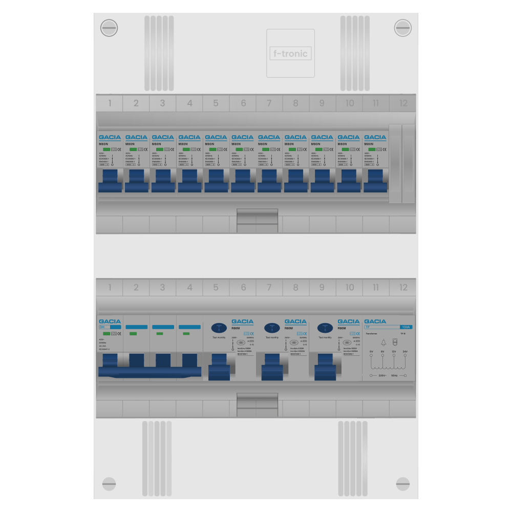 Groepenkast 3 fase 11 groepen + beltrafo