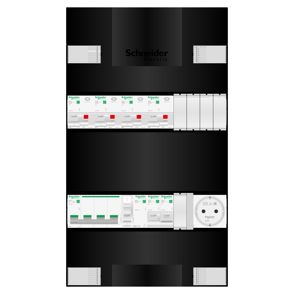 Groepenkast 3 fase 4 alamat + wcd + kookgroep Resi9