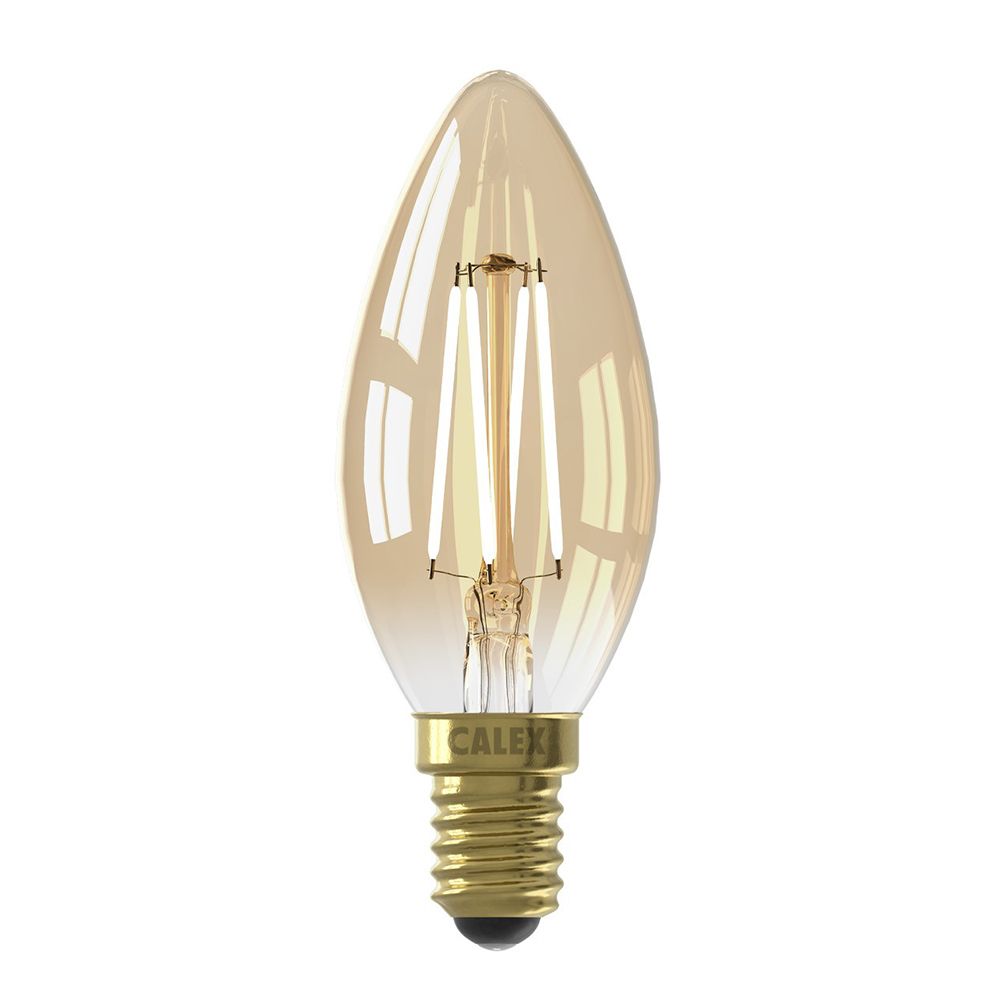 Calex LED Filament Kaars lamp goud B35 E27 3.5W 250lm 2100K dimbaar