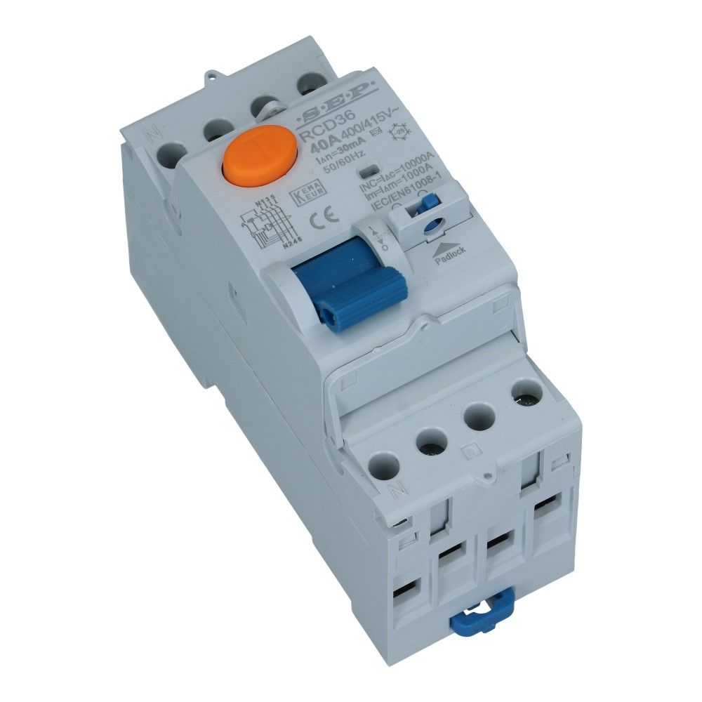Aardlekschakelaar 40A 3 polig nul 30mA Type A 10kA RCD36