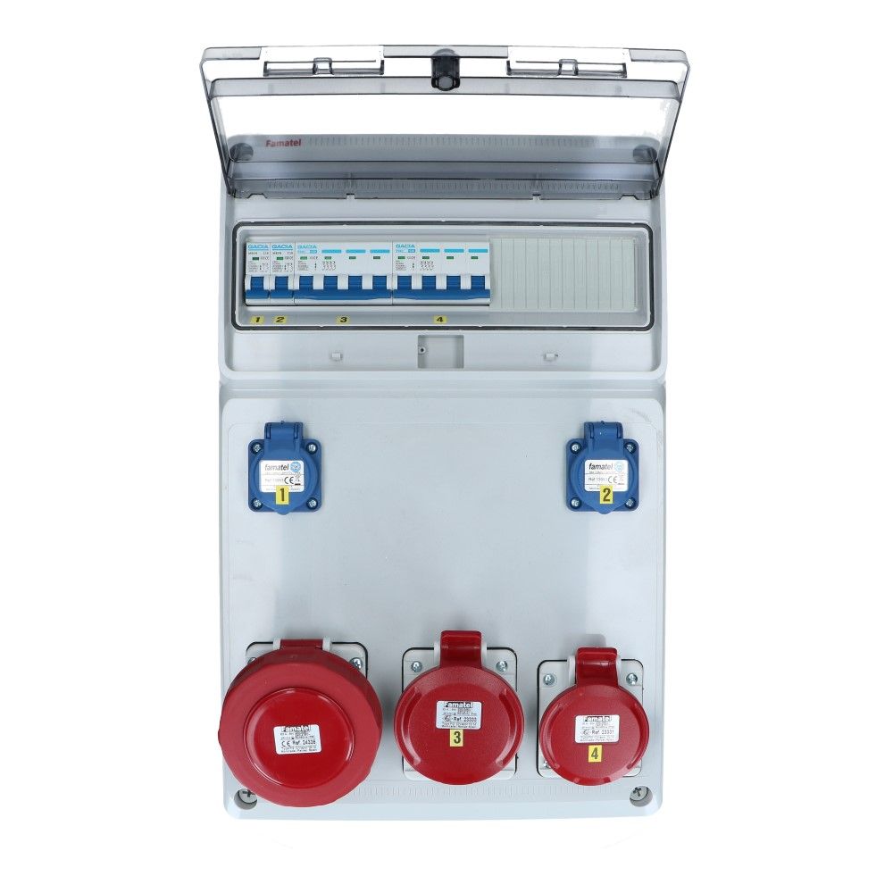 Wandverdeelkast IP44 1x CEE 63A 5p beveiligd: 1x32A 5p 1x16A 5p 2x