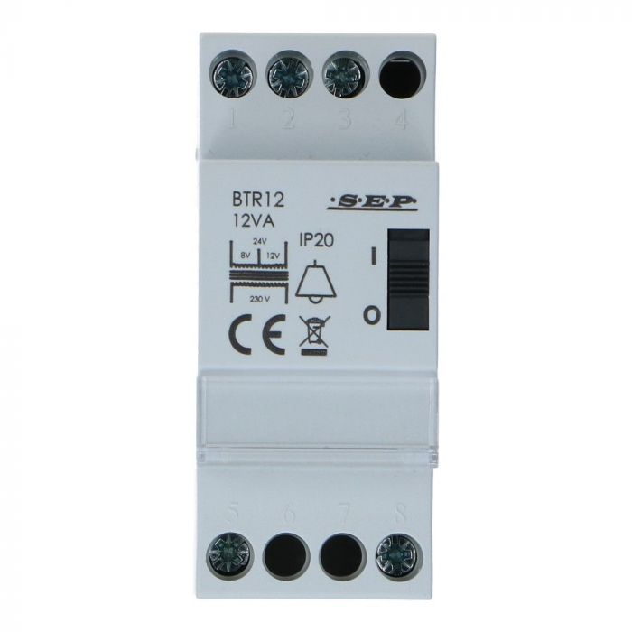 Beltrafo 8-24VAC 12VA met schakelaar