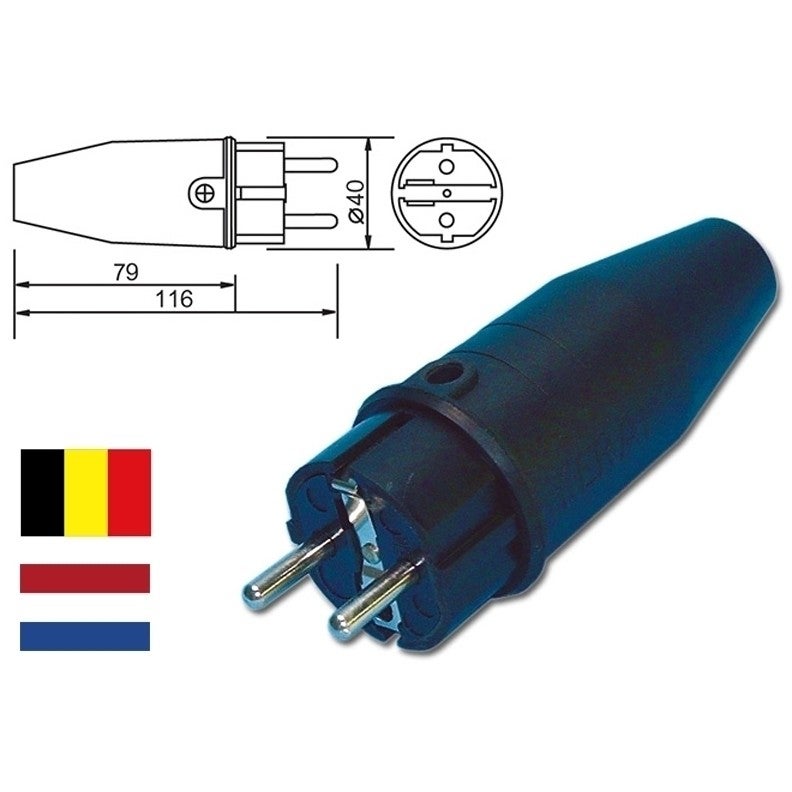Rubber stekker gecombineerde randaarde 16A 250VAC