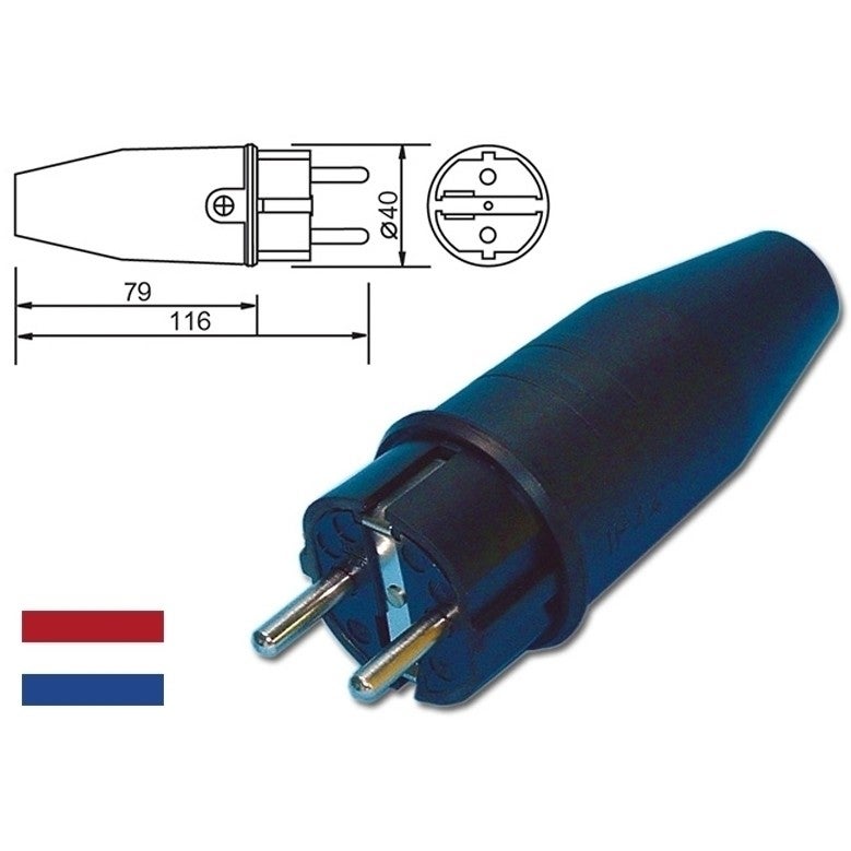 Rubber stekker met randaarde 16A 250VAC