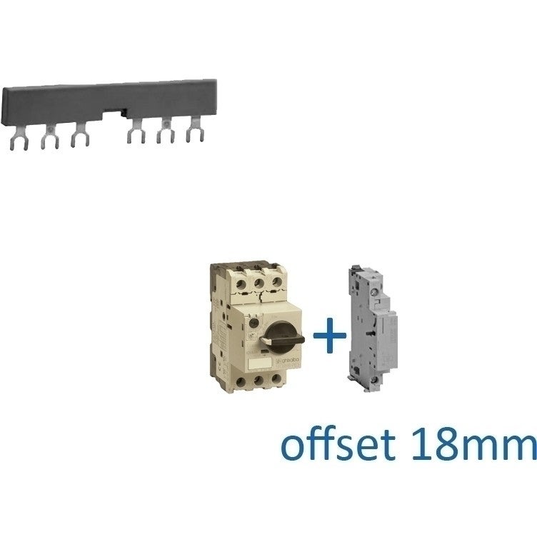Kamrail vork 3 fase 6 poles offset 18mm tbv motorbeveiliging