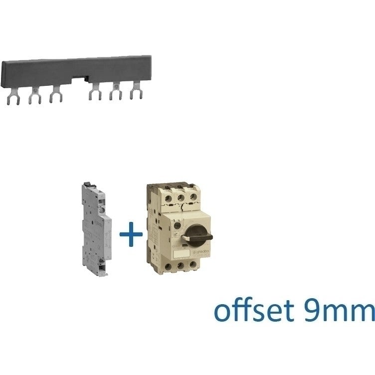 Kamrail vork 3 fase 6 poles offset 9mm tbv motorbeveiliging