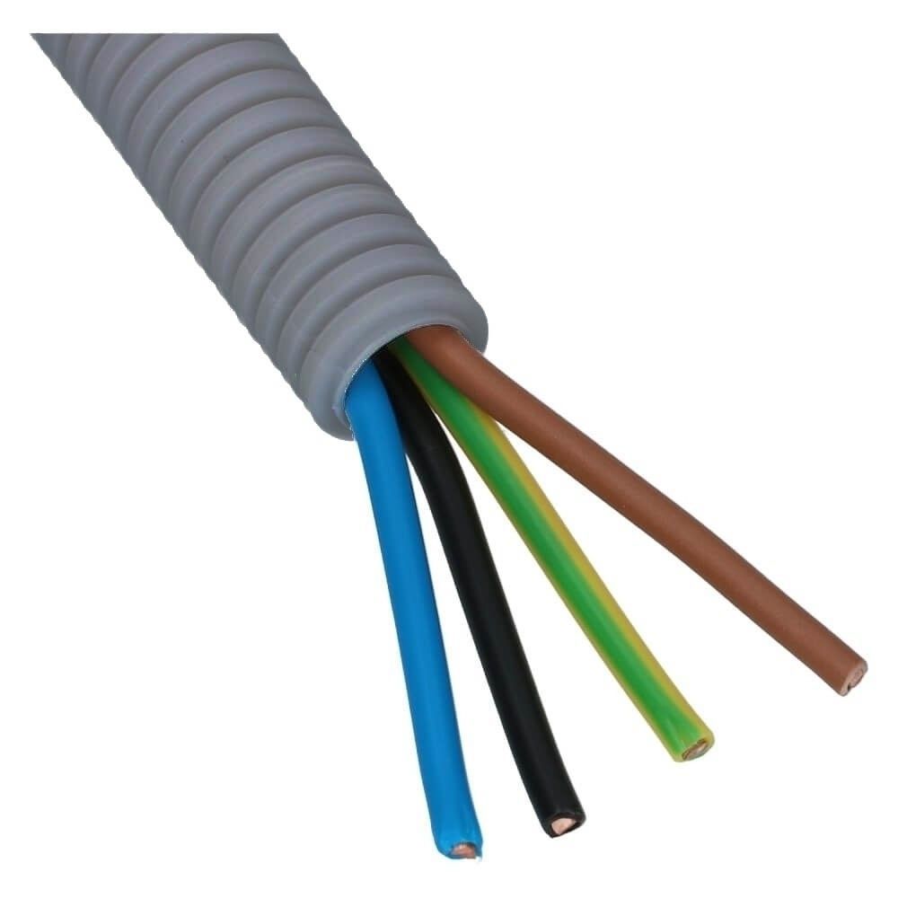 Voorbedraad Flexbuis 3x2.5mm² gg, bl, br 1x1.5mm² zw 20mm - 100 meter