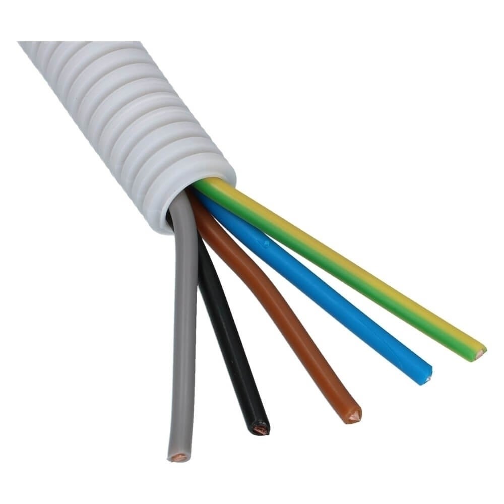 Voorbedraad Flexbuis 5x2.5mm² gg, bl, br, zw 20mm - 100 meter